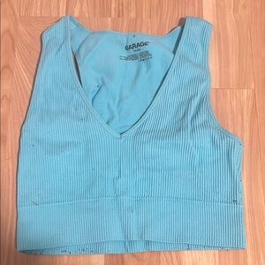 Garage Blue Ribbed Crop Tank Top